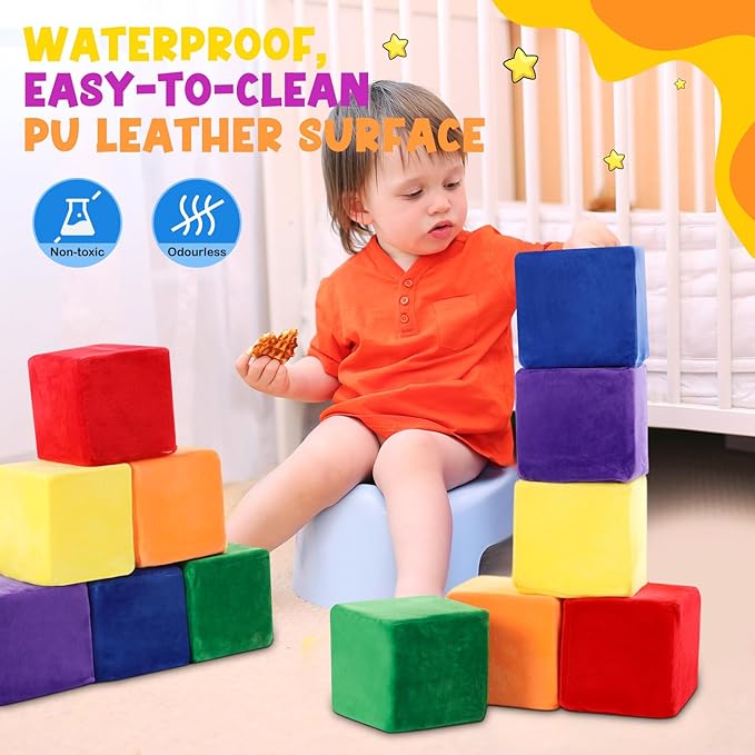 12 Pieces Foam Building Blocks Plush Colorful Foam Stacking Building Blocks Soft Giant Fun Throwing Toys for Birthday Learning Gift