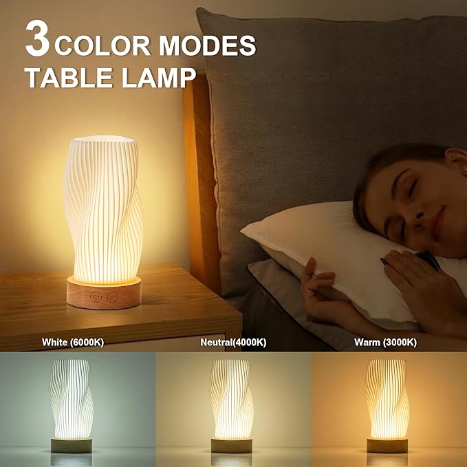 Battery Operated Portable Desk Lamp, Dimmable Cordless LED Table Lamp,3 Colors & Memory Function, Modern Rechargeable Bedside Lighting for Living Room, Bedroom, White, 8.6inch