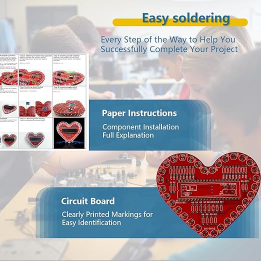 EIELE Soldering practice kit 7-colour heart-shaped LED running light Various changing modes automatic switching Soldering practice Suitable for school teaching and beginner learning Soldering required