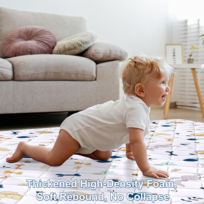Lilyvibebearhappy Baby Play Mat, 59x59 Inch Thicker and Larger Non-Slip Cushioning Foam Playmats for Babies,Toddlers, Infants, Play & Tummy Time, Foldable and Machine Washable Baby Mat for Floor