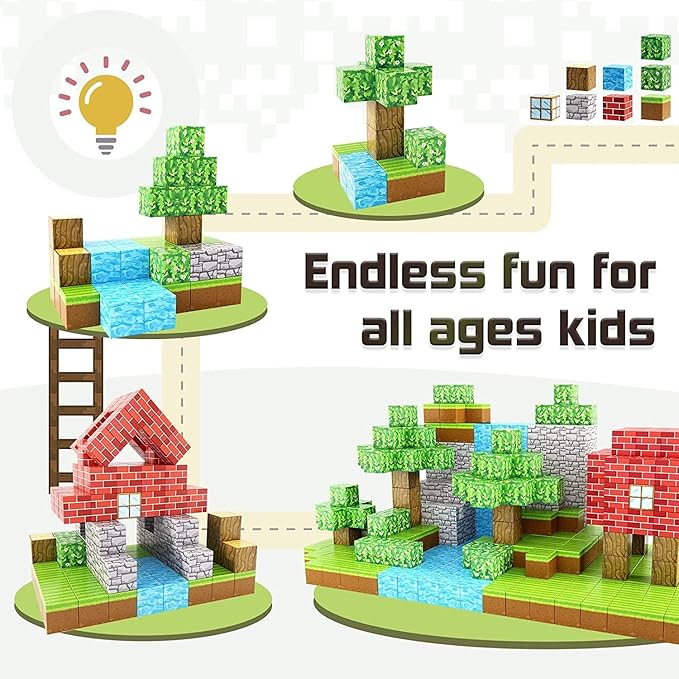 100PCS Magnetic Blocks-Build Mine Magnet World Set for Boys & Girls Age 3-5 6-8, STEM Sensory Toys for Toddlers Gifts for 3+ Years Old Girls Boys,1" Magnet Cubes Classroom Must Haves Construction Toys