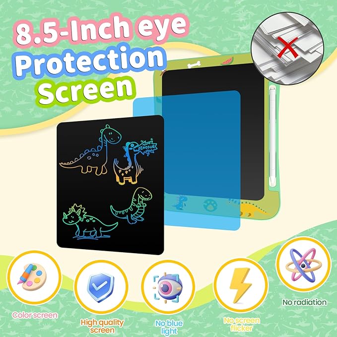 LCD Writing Tablet for Kids, Colorful Screen Drawing Board for 3-7 Year Old Boys & Girls - Educational Toys for Birthday & Christmas (Dinosaur)