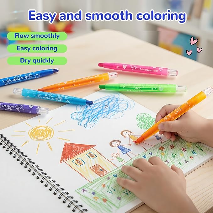 M&G 12 PCS Twist Gel Crayons for Kids Toddlers,Non-Toxic Crayon Set for Glass and Paper with Clear Plastic Crayon Case, Art Supplies for Coloring Book for Gifts and School Projects