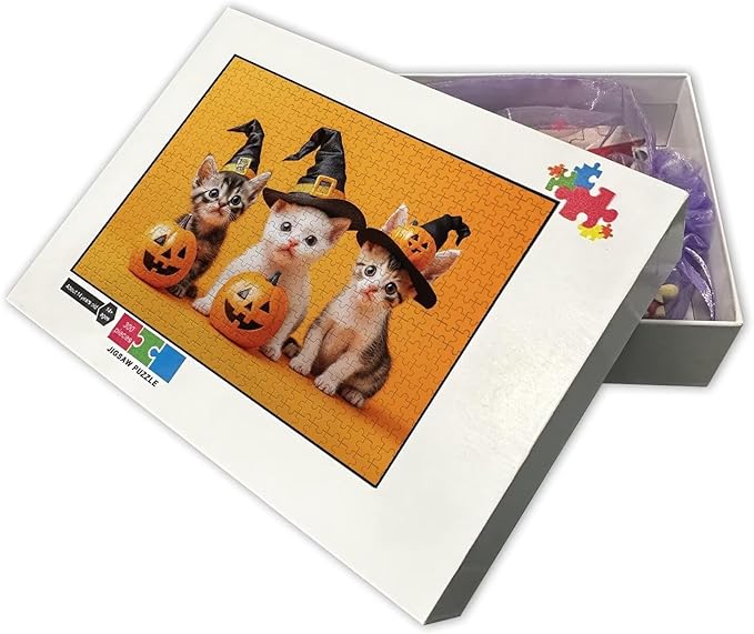 Kittens and Pumpkins - Adult Wizard Hat Halloween 300 Pieces Adult Puzzle - Challenging Family Activities