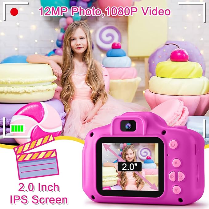 GKTZ Toys for Girls Age 3-8, Kids Camera Digital Video Toddler Camera Children Camcorder Birthday Gifts for 3 4 5 6 7 8 Year Old Girls with 32GB SD Card (Rose)