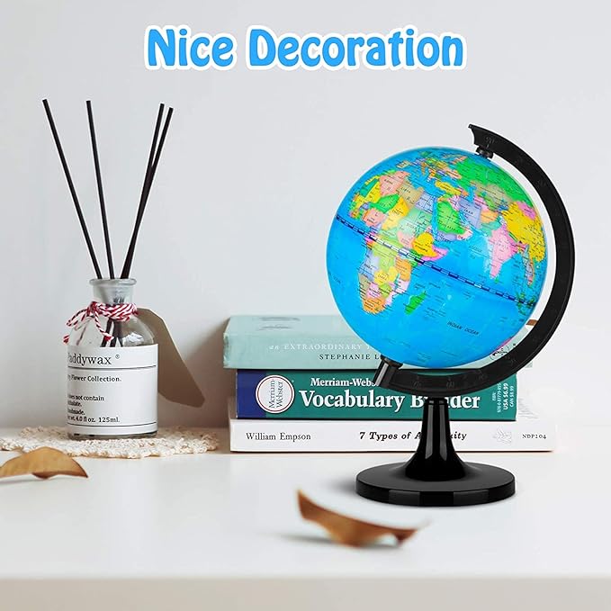 Wizdar 5.5" World Globe for Kids Learning, Educational Rotating World Map Globes Mini Size Decorative Earth Children Globe for Classroom Geography Teaching, Desk and Office Decoration-5.5 inch
