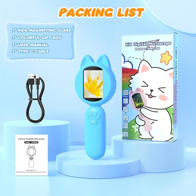 Magnifying Glass for Kids, 100X Handheld Microscope with 2" LCD Scrren, Kids Magnifer with 8 LED Lights, Christmas Birthday Gifts for Children