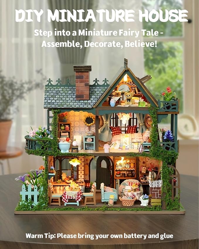 OZJAY Miniature House Kit, DIY Wooden Dollhouse Miniature Kit, Dollhouse Kit, Mini House Building Kit for Adult Teen, Fairy Garden