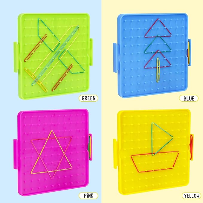 8 Pack Plastic Mathematical Manipulative Material Array Block Geo Board with 80 Latex Bands for Kids(4 Colors)