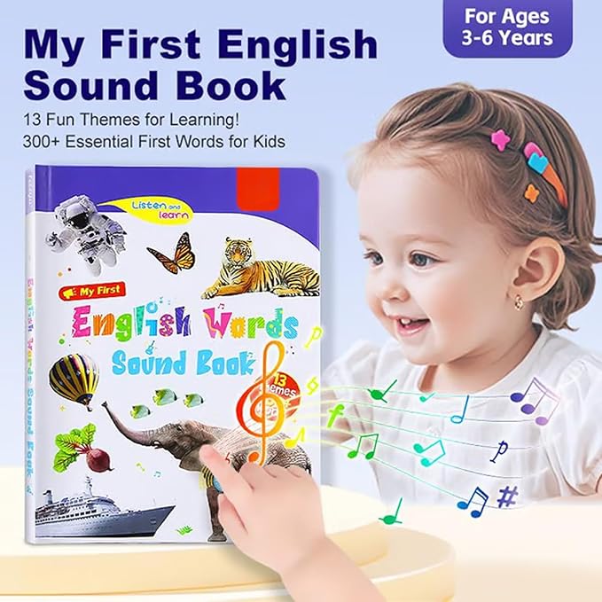 My First English Words Sound Book Toy, English Learning Talking Book for Kids 2 - 6 Years Old, Interactive Electronic Audio Toddler Books, 470+ Words, 21 Themes, Press to Learn Phonics (Two-Book Set)