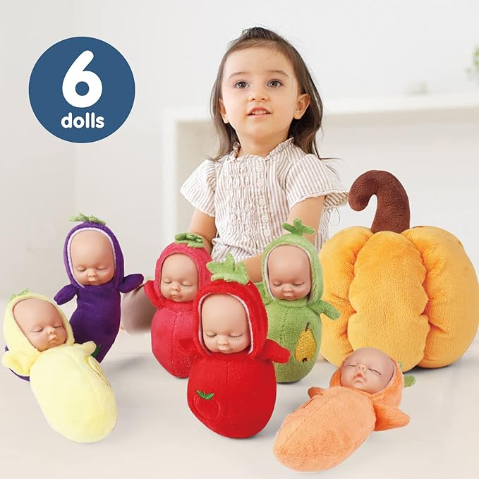 Enjoyin 4 inch Mini Baby Doll Playset Includes 6 Soft Baby Dolls and a Storage Bag Realistic Looking Small Baby Dolls Set for Toddlers
