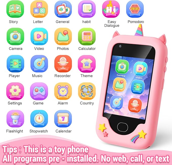 Lapare Kids Toy Smartphone, Birthday Gifts for Girls 3 4 5 6 7 8 Years Old, Unicorn Toddler Play Phone with Camera, Educational Games, MP3 Music
