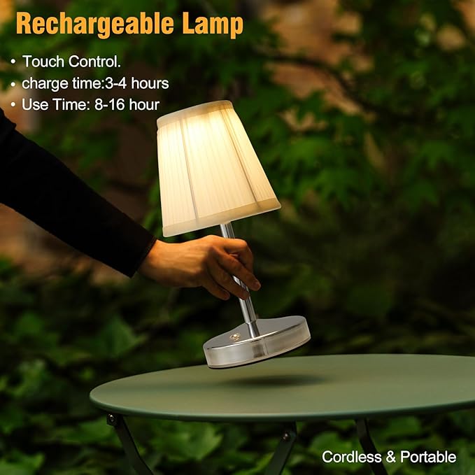 3000 mah Battery lamp,5W LED Small Touch Lamps,3 Color Temperature Dimmable Rechargeable Lamp,Cordless Lamp for Kitchen,Mini Lamps for Small Spaces (Chrome,2 Pack)