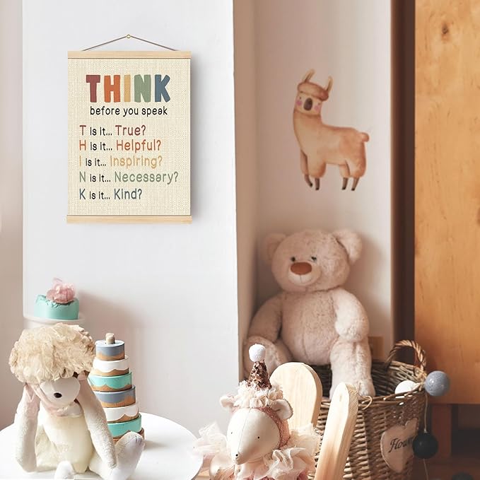 Boat Wades Inspirational Positive Mental Health Wall Art Poster Hanger Frame, Boho Classroom Decor, Think Before You Speak Classroom Hanging Wall Decor for Therapy School Counselor Office, 12x16 Inch