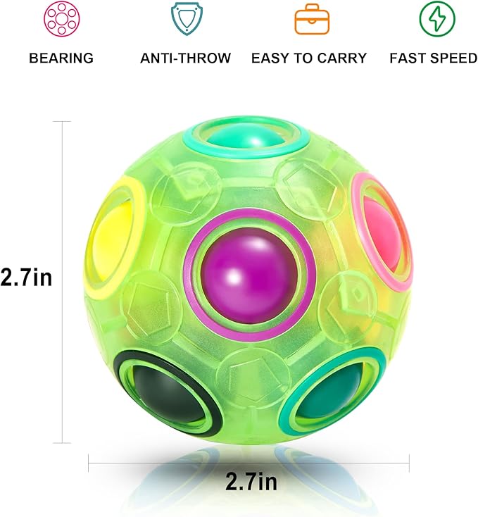 Vdealen Magic Rainbow Puzzle Ball, Fidget Ball Puzzle Brain Teaser Fidget Toy for Boys & Girls- Birthday Party Easter Valentines Christmas Stocking Stuffers for Kids Teen & Adults(Green)