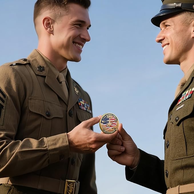 250th Anniversary Marine Corps & U.S. Army Challenge Coins – Double-Sided 1.57” Military Collectible Coins with Engraved Emblems – Patriotic Veteran Gift for USMC 250th Anniversary
