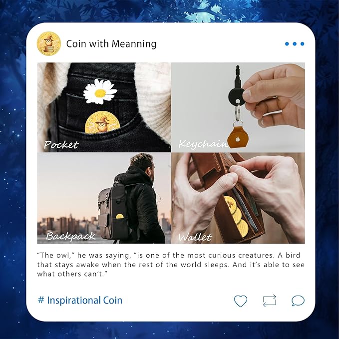 Gold Owl Inspiration Coin - Turn On The Light in Dark Times Challenge Coin - Faith and Strength Incentive Awards Medallion Pocket Token - Lucky Collectible Office Commemorative Gifts