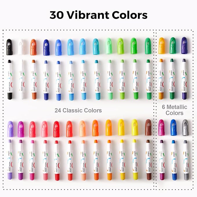 Tempera Paint Sticks, 30 Colors Jumbo Paint Sticks for Kids, Washable, Quick Drying, Non-Toxic, Toddler Art Supplies for Paper Stone Wood Canvas, Easter Gifts for Kids