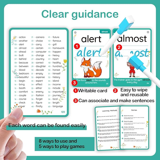 WJPC 275 Cards, 530PCS High Frequency Sight Words Flash Cards with Pictures, Sentences, for (Pre-Kindergarten, 1st, 2nd, 3rd 4th Grade, 4,5,6,7,8,9,10,11 Years Ages Kids Preschool, Homeschool