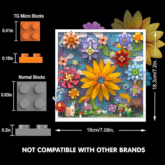 Micro Brick Flower World Building Set, 3D Floral Wall Art Home Office Decoration or Table Display, Creative Building Craft Set, Ideas Gift Building Toy for Adults,Teens Ages 8+ Kids