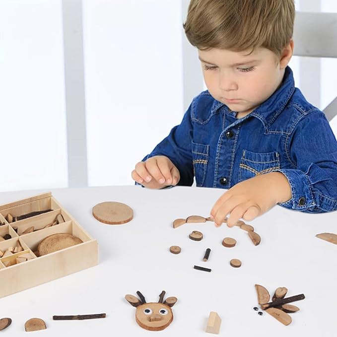 Candywood Wooden Unfinished Craft Kits Toy,Unfinished Natural Wood Slices Loose Part Play,DIY Wood Slices Kit for Toddler 3+ (UN_M)