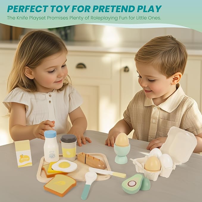 Wooden Play Food Sets for Kids Kitchen, Food Toys for Toddlers 3+ Year Old, Pretend Food Play Kitchen Accessories, Cutting Food Gift for Boys Girls