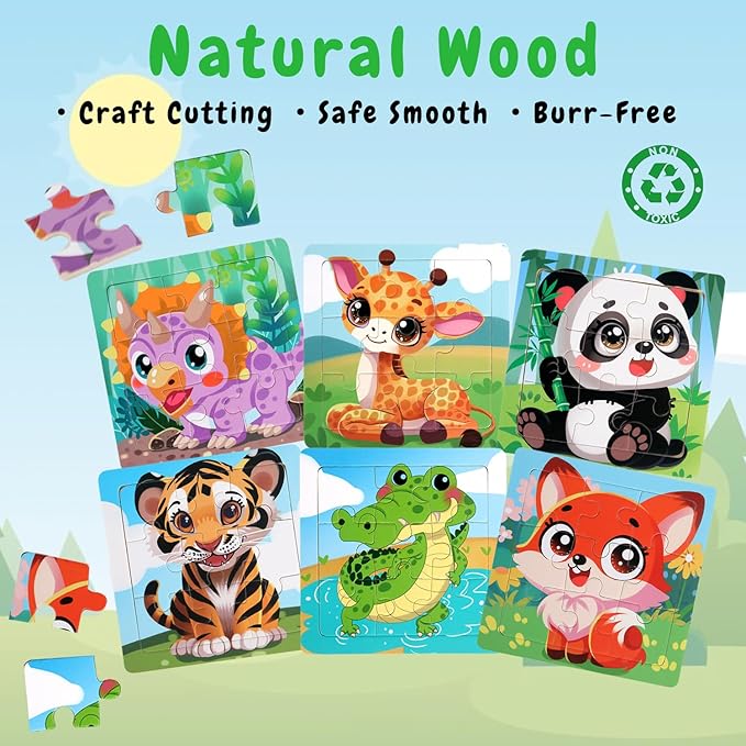 8 Pack Jigsaw Puzzles for Toddlers 1-2 3-6, 9 Piece Animal Wooden Puzzles for Toddlers, Children Learning Educational Puzzles Toys for Boys Girls (Style 2)