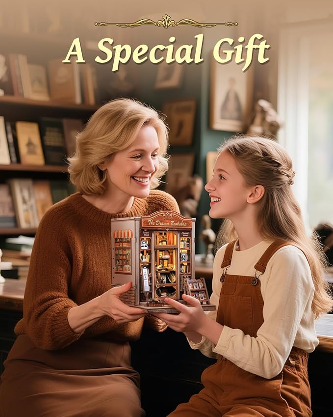 CUTEBEE Book Nook Kit - DIY Miniature House Dollhouse Kit for Adults and Teens, Booknook Tiny House Bookshelf 3D Wooden Puzzle, Gifts for Family (Drama Bookshop)