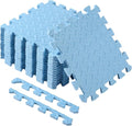 Shihanee 16 Pcs Foam Floor Baby Tiles 11.81 x 11.81 inches Foam Floor Mats Play Mats Bulk with Borders Interlocking for Kids Baby Playroom Nursery Gym（Blue）