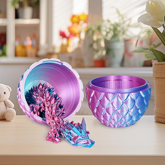 Small Dragon Eggs with Dragon Inside, 3D Printed Surprise Funny Gifts for Kids, Articulated Dragon Fidget Toys for Adults, Executive Desk Toys Office Room Décor (Gradient Light Purple-Red)
