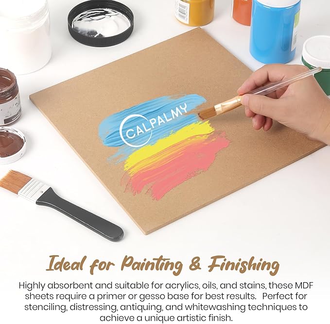 CALPALMY 24-Pack MDF Board 1/8 Inch Thick 12" x 12" Unfinished Wood Panels, 3mm Thick Medium Density Fiberboard Wood Boards for Crafts, Painting, Carpentry, Engraving, Interior Design, and More