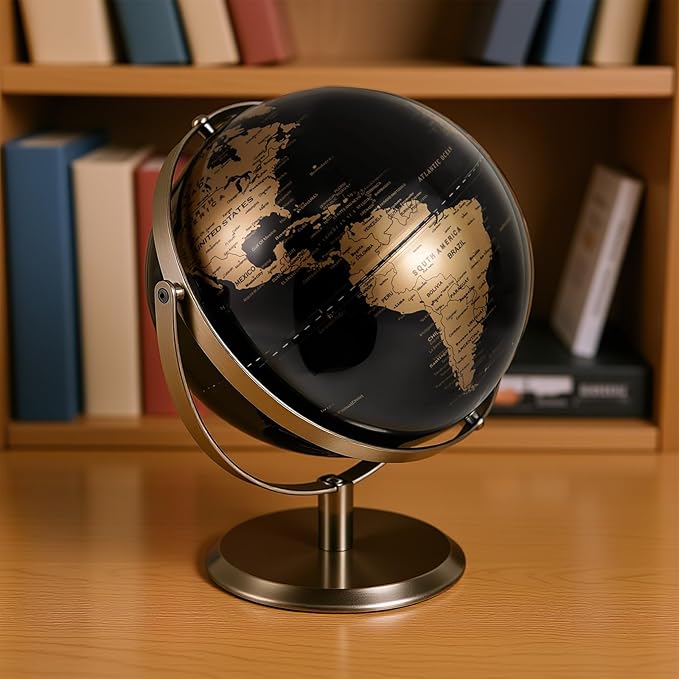 Goplus 9-Inch Metallic Black World Globe, 720° Rotating Earth Globe w/Metal Stand, Educational Learning Toy, Teaching Gift for Kids, Modern Desktop Decoration for Home, Office, School
