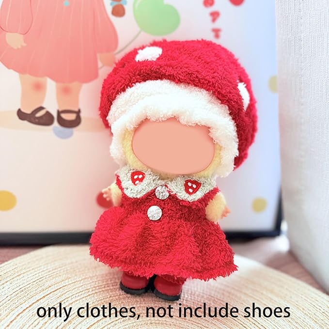 17CM Doll Clothes Set Red Dress + Red Hat, Fashion Cute Dress-Up Clothes for Doll Accessories Outfit(No Doll Included)(LBB Clothes 10)