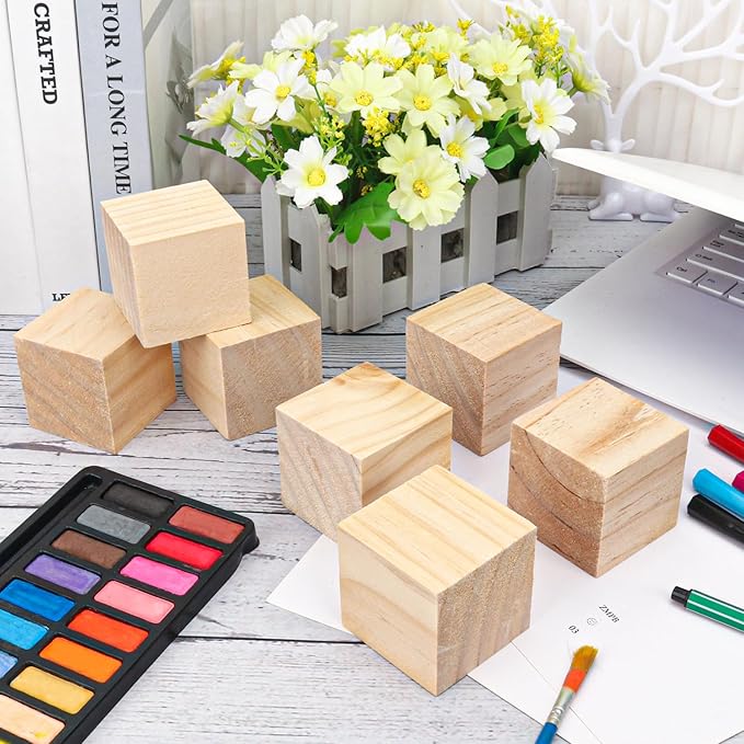 52 PCS Premium 2 Inch Wooden Cubes, Natural Pine Wood Cubes for Crafts, Wood Blocks Ready for Artistic DIY Projects-Unleash Creativity with Blank Wood Blocks