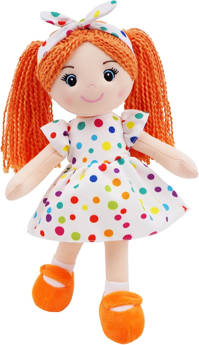 June Garden 18" Snuggle Cuties Bella - Soft Cuddly Plush Doll Gift for Girls - Huggable Rag Doll - Orange L