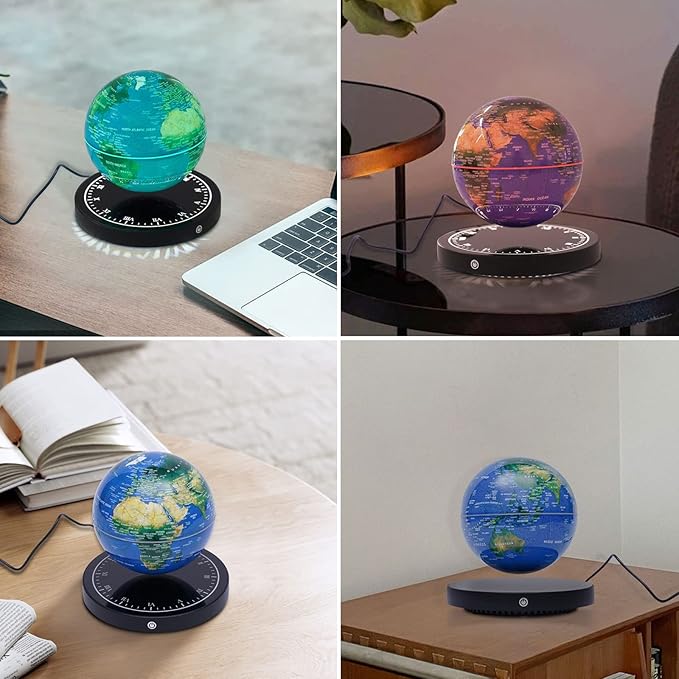 6" Magnetic Levitation Floating Globe Anti Gravity Rotating World Map with LED Light 7 Colors Display Floating Globe for Children Educational Gift Home Office Desk Decor (Blue-Clock Base)