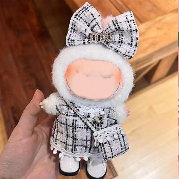17cm Doll Clothes and Shoes Set, Cute Girls Outfits and Leather Shoes, 5 PCS White Chic Dress Stylish Outfits Exquisite Accessories