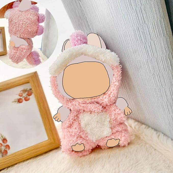 Clothes for Doll, Pink Plush Outfit for 17 cm (6.7in) Dolls, Keychain Accessories for Dolls - Cute Clothes for Boys Girls Birthday (Pink Dinosaurs)