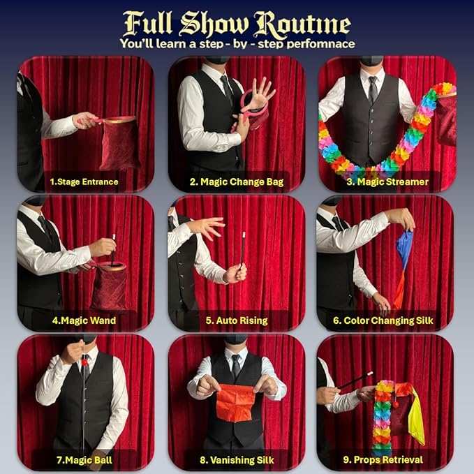 6Pcs Magic Trick Set for Stage Performances | Easy Magic Kit with Change Bag, Vanishing Silk & More | Great for Beginners