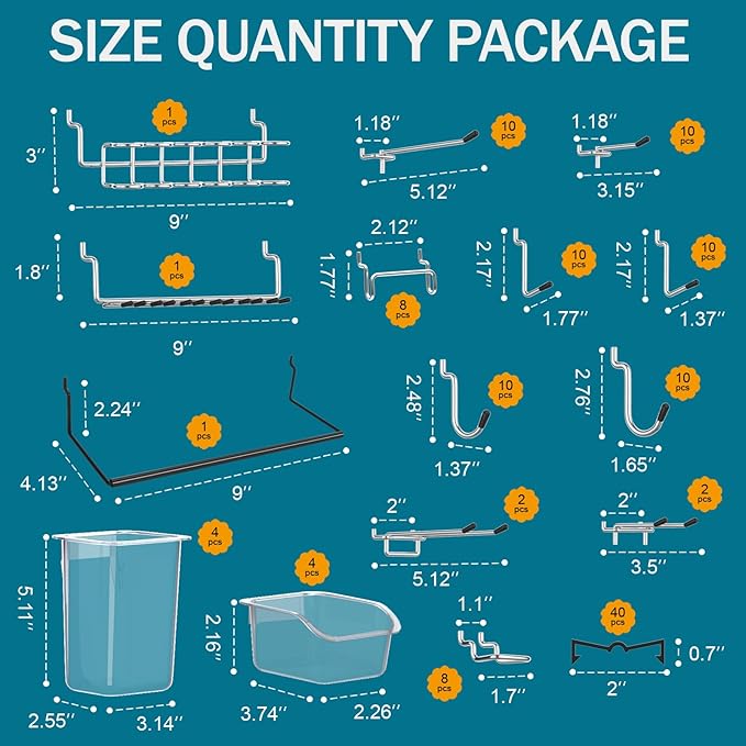Peg Board Kit, Includes Pegboard and Accessories,with Hooks and Bins,Peg Board Wall Organizer for Office,Ornaments Display,Crafts Organization (129, White)