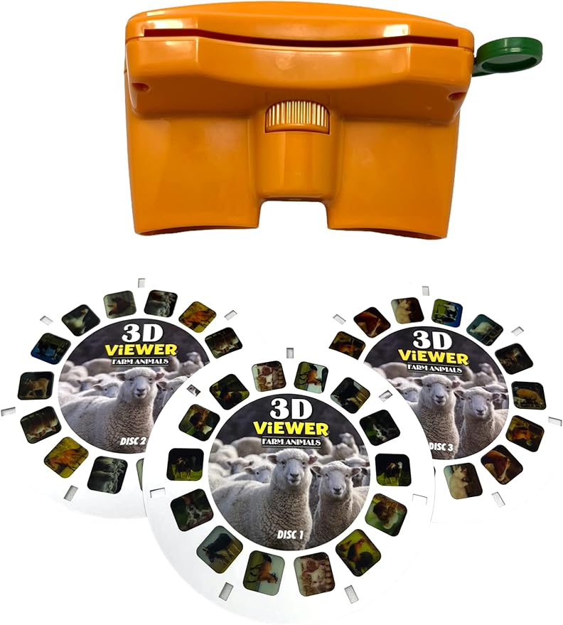 WARM FUZZY Toys 3D Viewfinder (Farm) - Viewfinder for Kids & Adults, Classic Toys, Slide Viewer, 3D Reel Viewer, Retro, Vintage Toys with 3 Reels - Contains 21 High Definition 3D Images