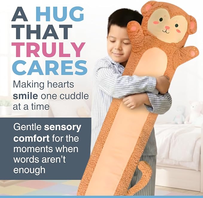 Monkey Plush Body Pillow for Kids | Long Stuffed Animal Cuddle Pillow | Soft Hugging Toy | Plushie Gift for Girls & Boys | Long Plush Body Pillow for Sleep & Comfort | Medium, 35 Inches