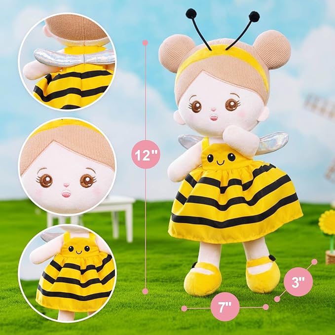 OUOZZZ 12" Soft Baby Doll Toys for 1 + Year Old Girl Gifts, Birthday Gifts for 1 Year Old Girl Christmas Plush Toys Gift for Toddler Kids Yellow Bee Dress