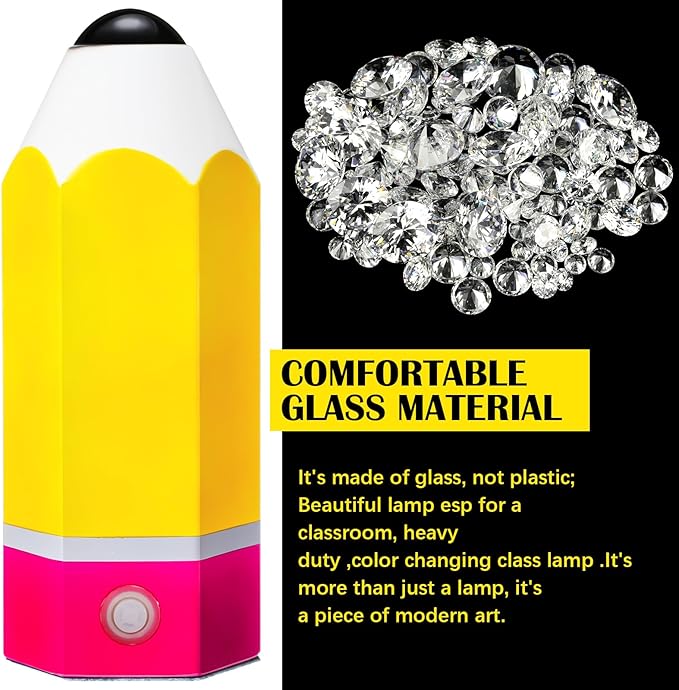 VIHOSE Classroom Pencil Lamp Glass LED Design Classroom Lamp for Teachers Students Gifts 11.4" Adjustable Multicolor Night Light Supplies for Christmas Holiday Gift Desk Home Bedroom Table Decoration
