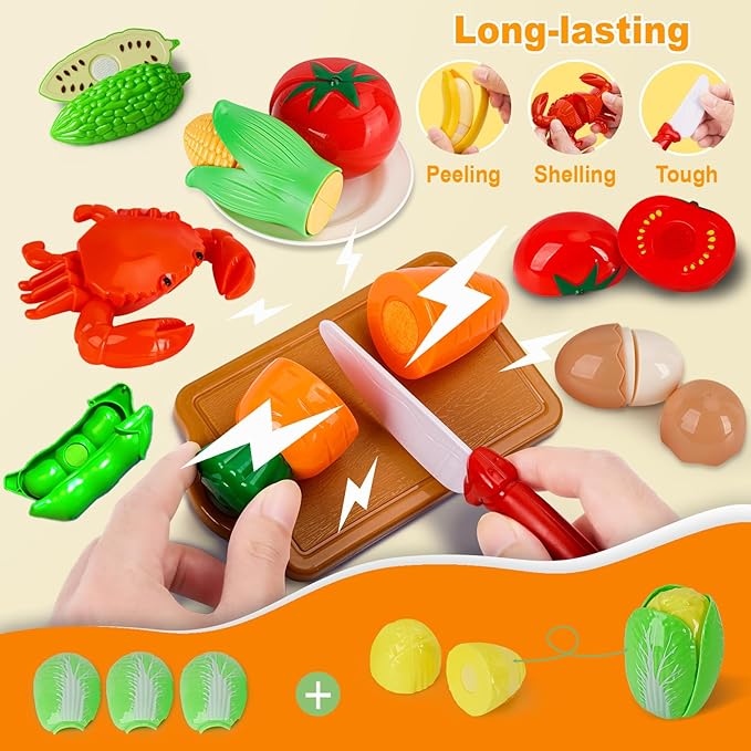 95PCS Kids Pretend Play Kitchen Toys Accessories, Kids Kitchen Playset, Stainless Steel Cookware Pots and Pans Cooking Toys, Pretend Cutting Play Food Set