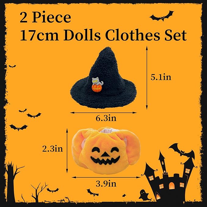 2025 New Halloween Doll Clothes, 2-Piece Clothes Outfit for Doll, Hat and Halloween Pumpkin Clothes Stylish Outfit for Spooky Costume Girls Boys Collectors (Pumpkin)