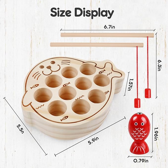 Wooden Magnetic Fishing Game for Kids 3-5,Montessori Preschool Educational Activities Learning Hand-Eye Coordination Fine Motor Skills Color Sorting Magnet Fish Toys for Boys Girls