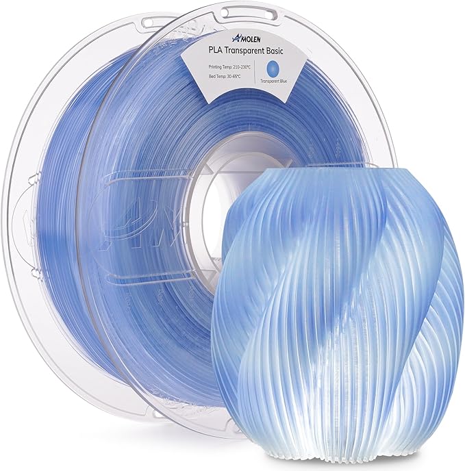 AMOLEN 3D Printer Filament Crystal PLA Translucent 1.75mm, Crystal Blue Clear Printing, Low Warping & No-Bubbles, Dimensional Accuracy +/- 0.02 mm, Fits Most FDM 3D Printers, 1kg Spool(2.2lbs)