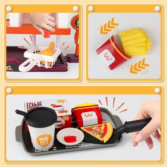 deAO Pretend Play Store Pizza Play Set for Kids, Realistic Pizza Pie Pretend Play Food,Slice and Serve Plastic Kitchen Cooking and Cutting Playset (Orange)