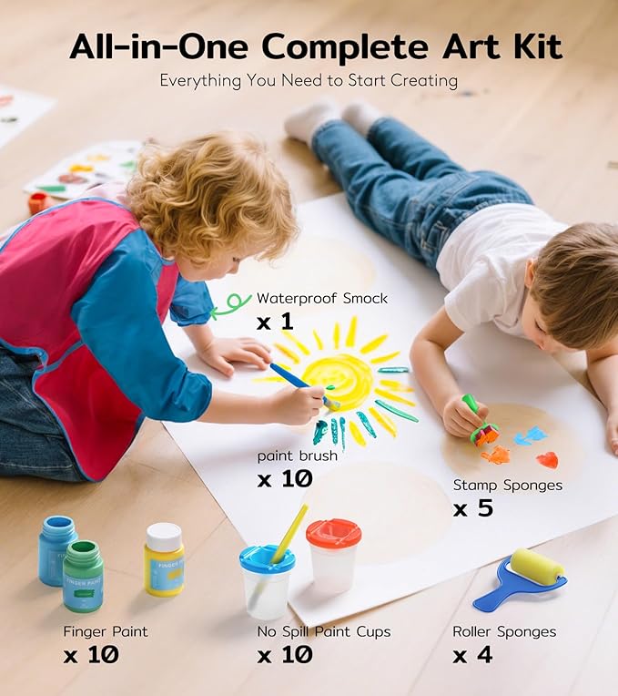 TMOL Washable Finger Paint for Toddlers, 40 PCS Non-Toxic Finger Paints, 10 Vibrant Colors (2fl oz), Baby Paint for Hand and Feet, Safe Art Supplies, Early Learning Gifts for Kids Age 3+